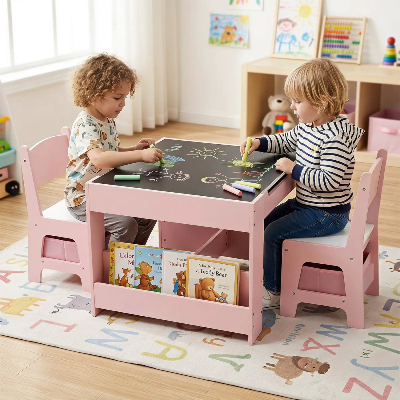Kids Table and Chair Set with Building Blocks & Storage by DirectDeals