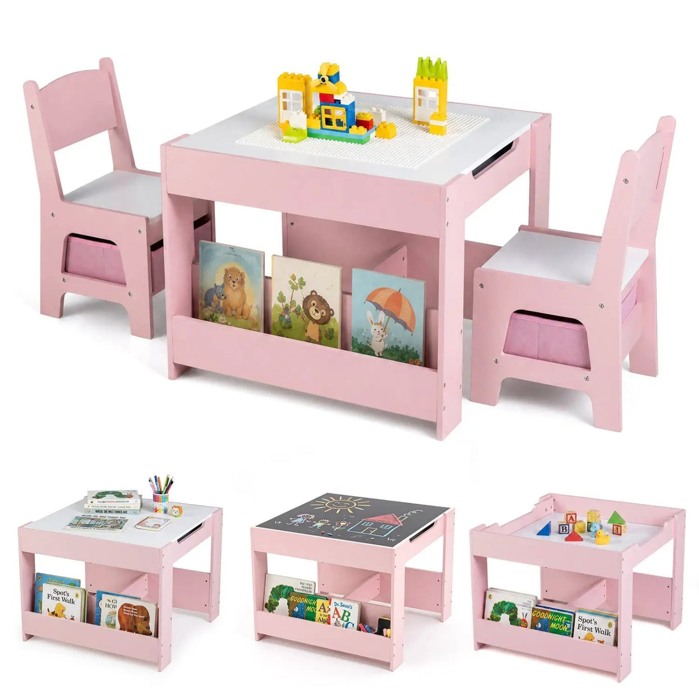 Kids Table and Chair Set with Building Blocks & Storage by DirectDeals