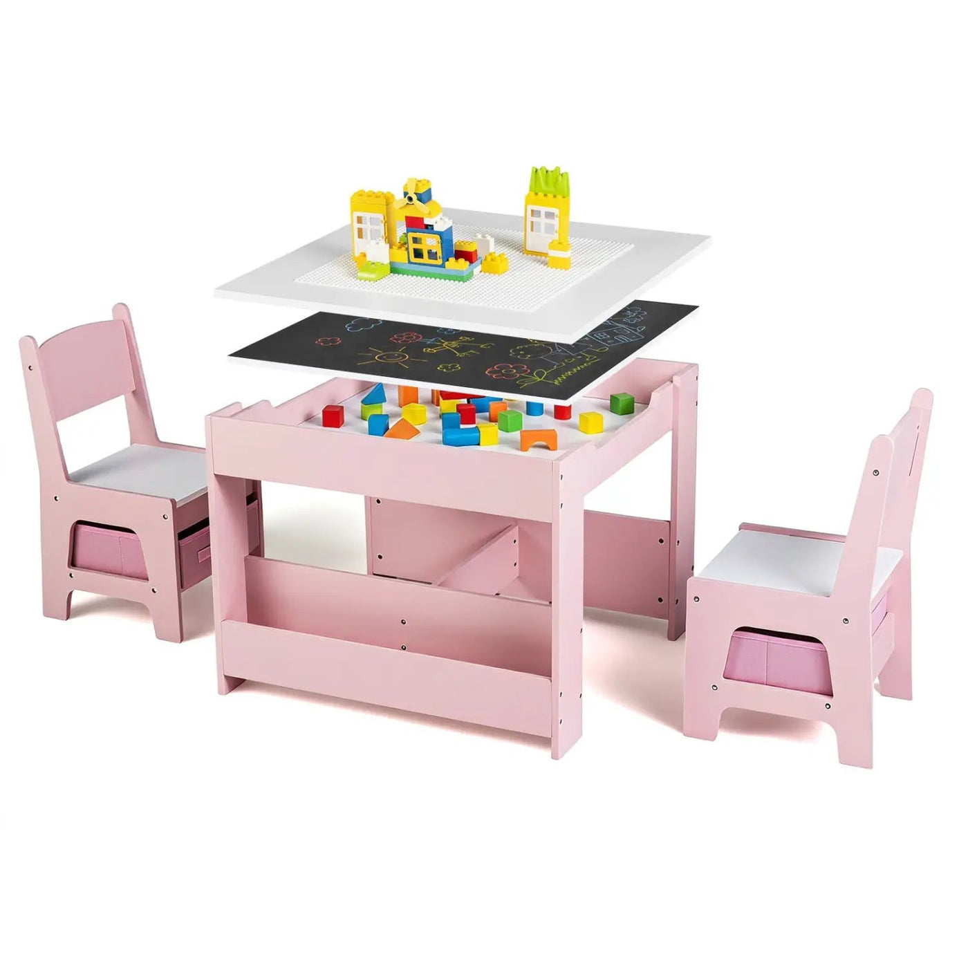Kids Table and Chair Set with Building Blocks & Storage by DirectDeals