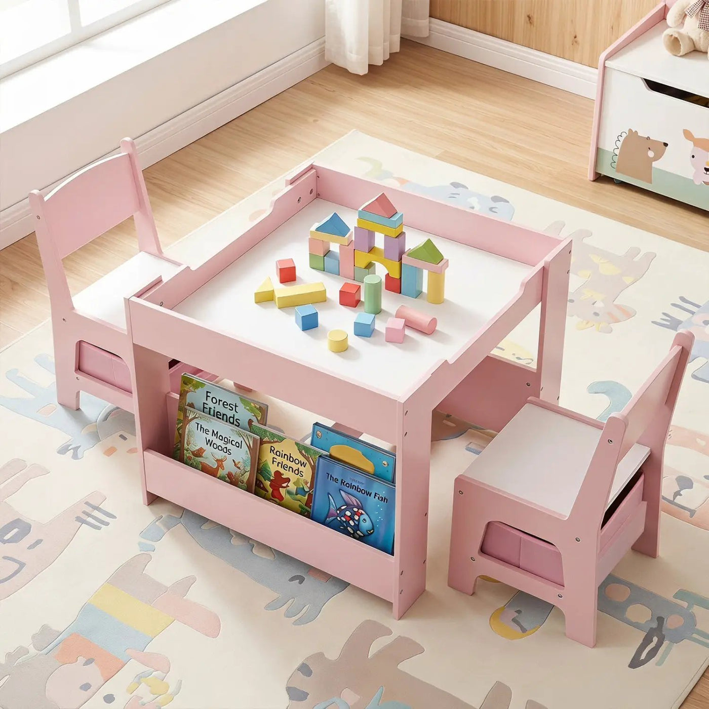 Kids Table and Chair Set with Building Blocks & Storage by DirectDeals
