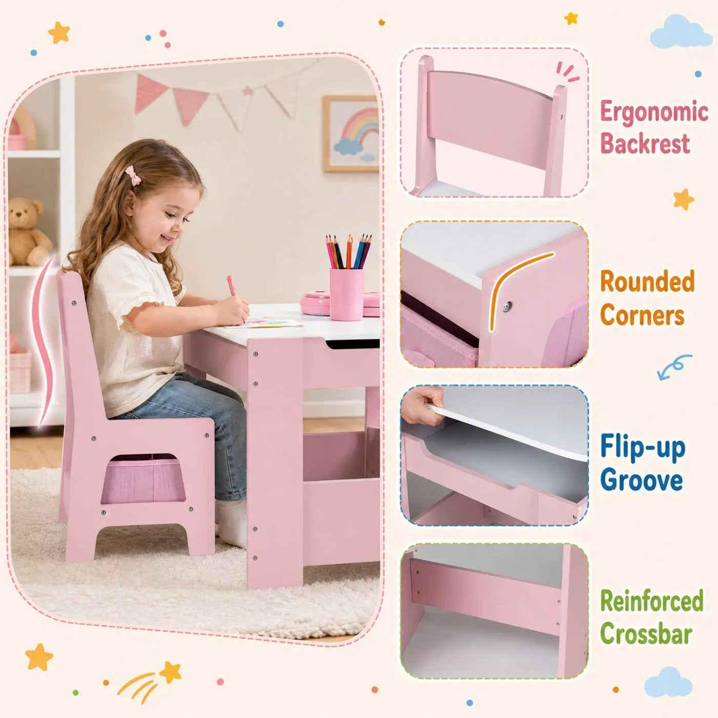 Kids Table and Chair Set with Building Blocks & Storage by DirectDeals