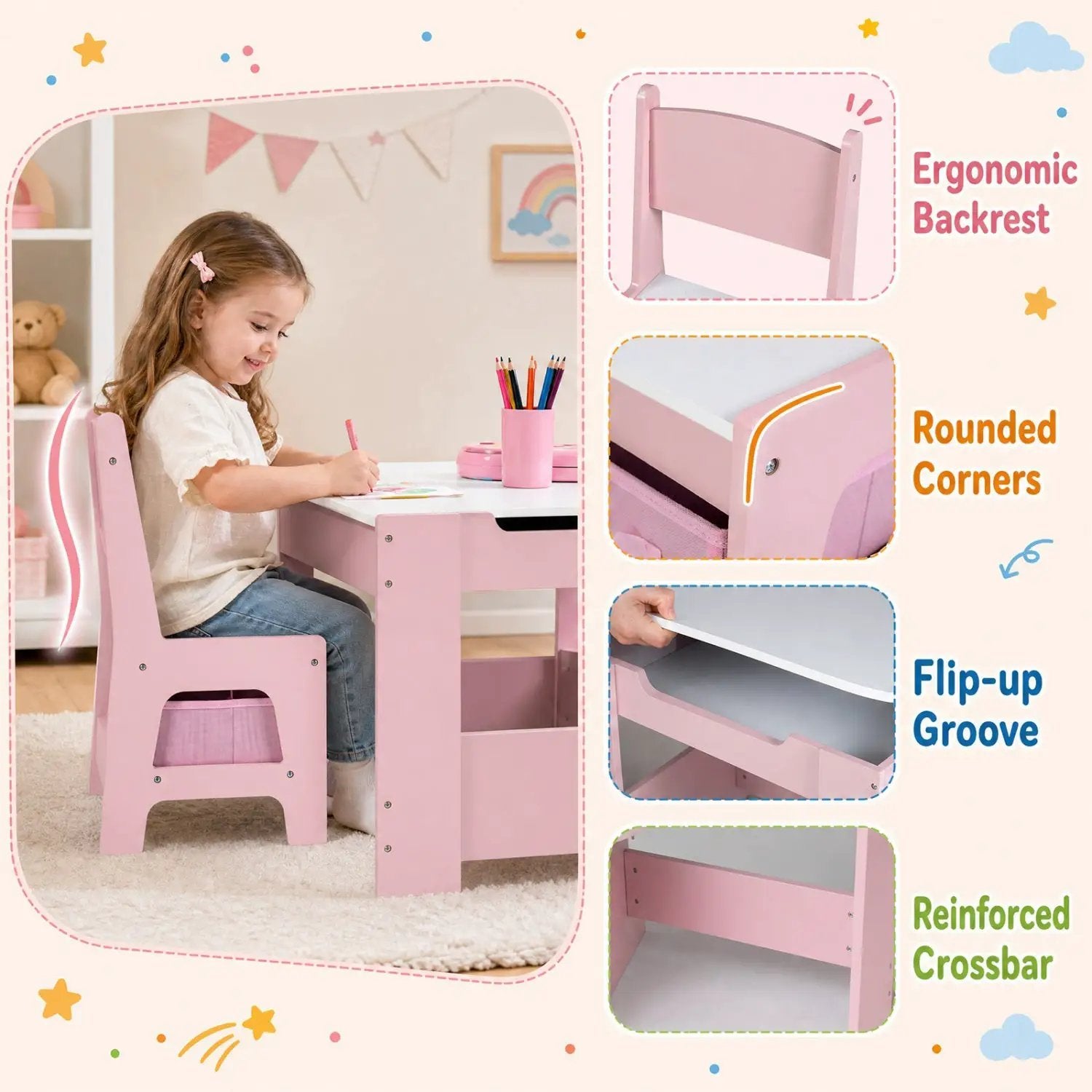 Kids Table and Chair Set with Building Blocks & Storage by DirectDeals