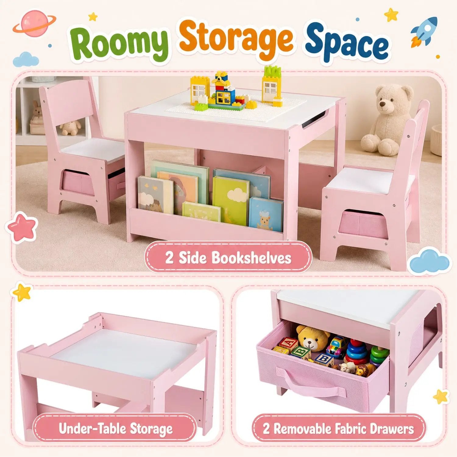 Kids Table and Chair Set with Building Blocks & Storage by DirectDeals