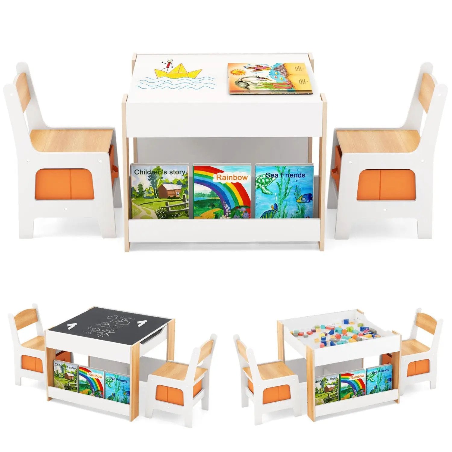 4 in 1 Kids Toddler Activity Table and Chairs Set with Reversible Tabletop by DirectDeals