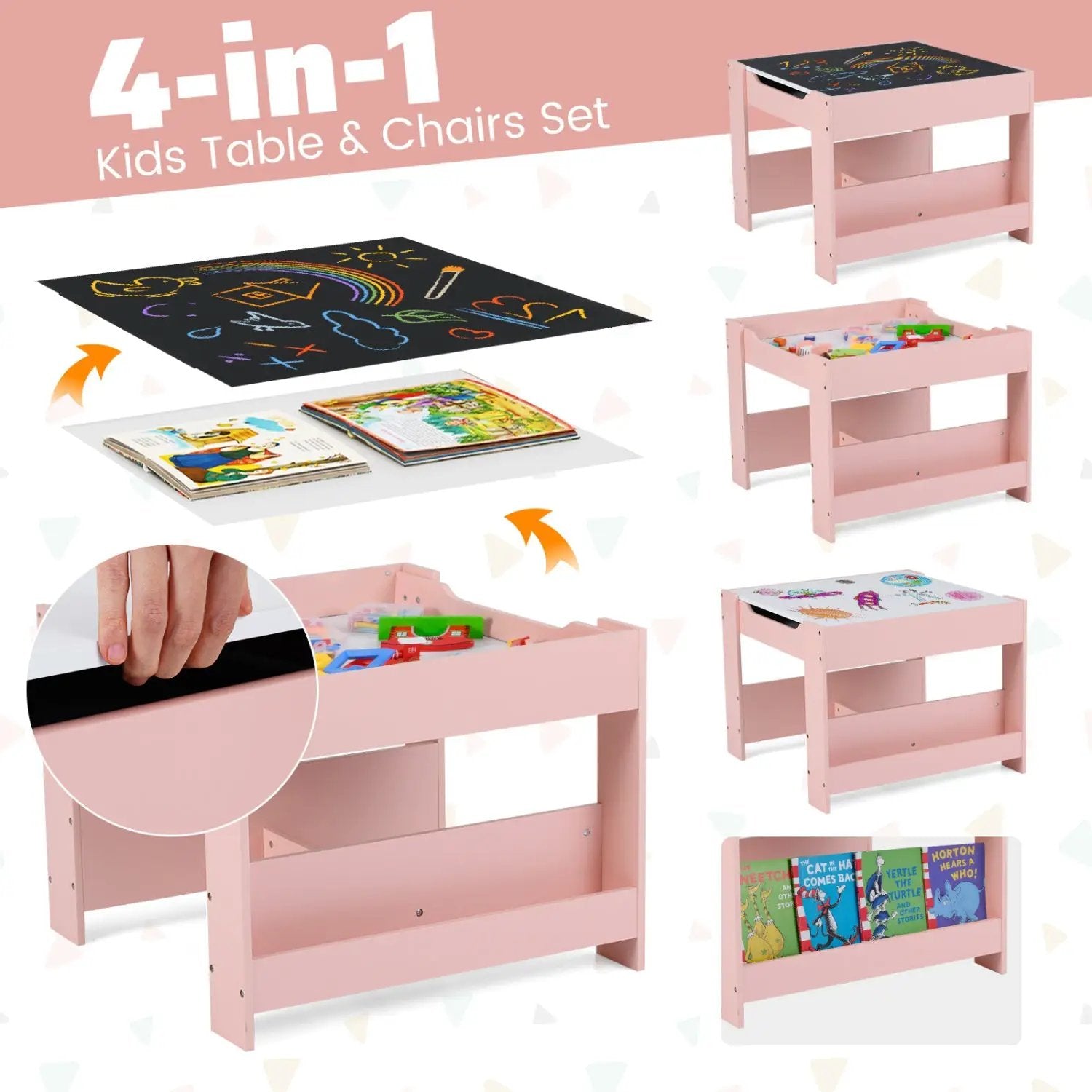Kids Activity Table and 2 Chairs Set with Reversible Tabletop by DirectDeals