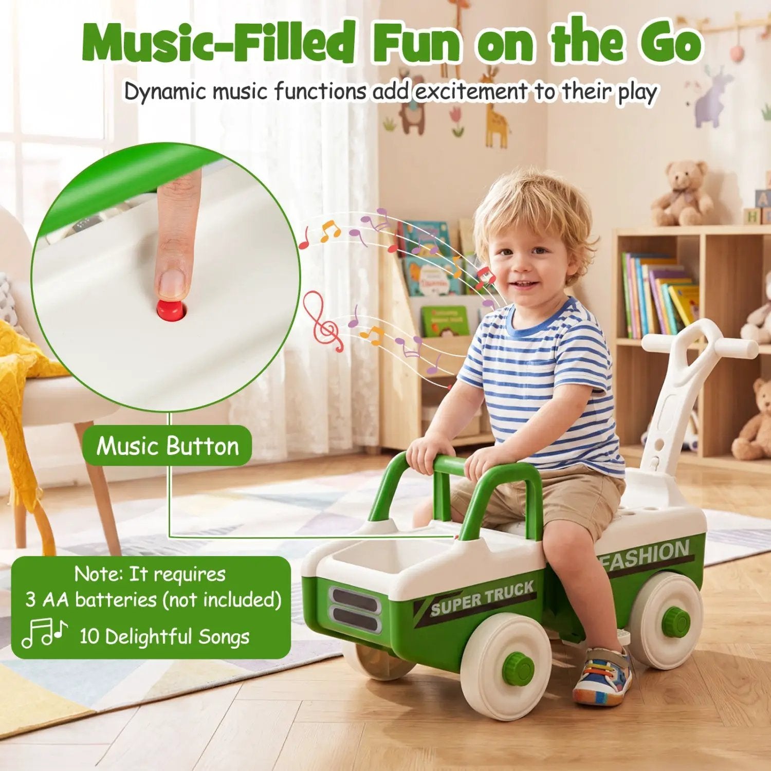 4-in-1 Ride On Push Car with Music and Storage by DirectDeals