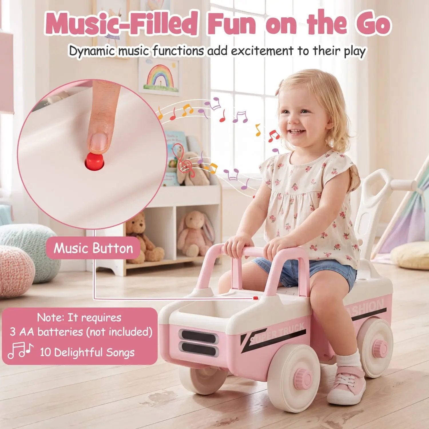 4-in-1 Ride On Push Car with Music and Storage by DirectDeals