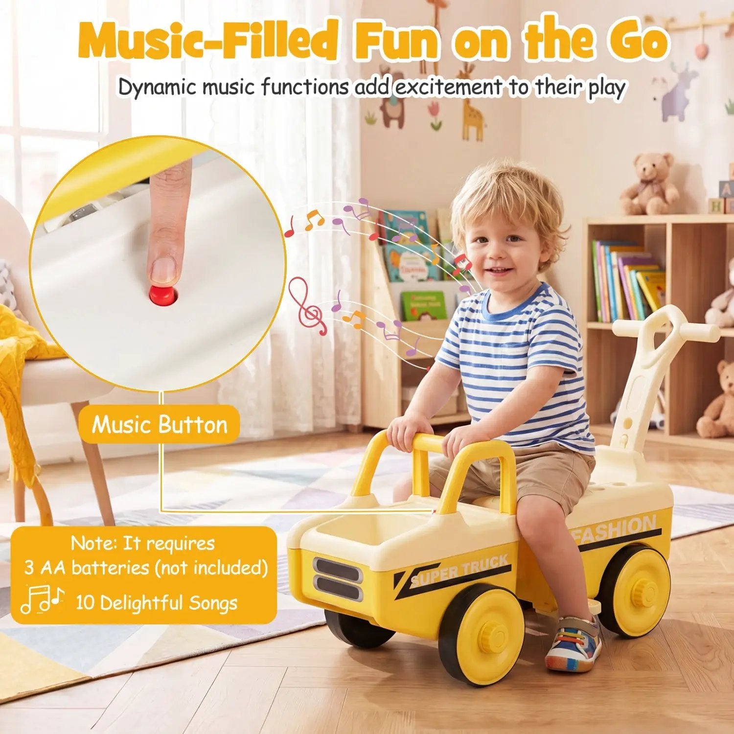 4-in-1 Ride On Push Car with Music and Storage by DirectDeals