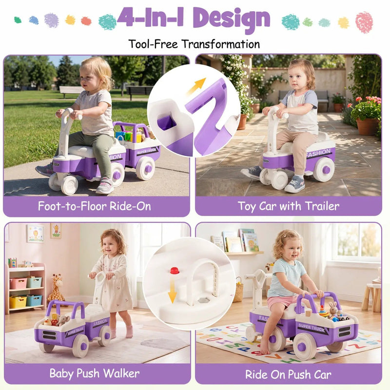 4-in-1 Ride On Push Car with Music and Storage by DirectDeals