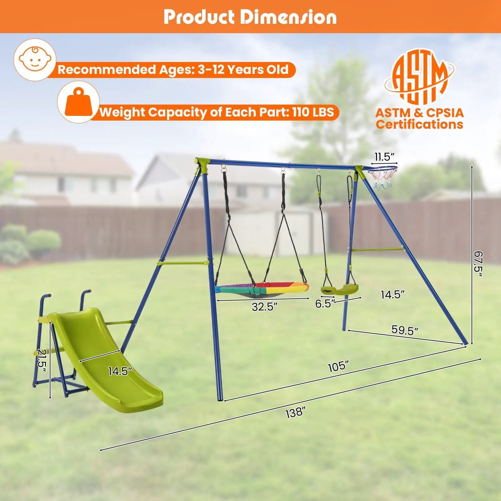 4-in-1 Heavy-Duty Metal Playset with Slide and Basketball Hoop by DirectDeals