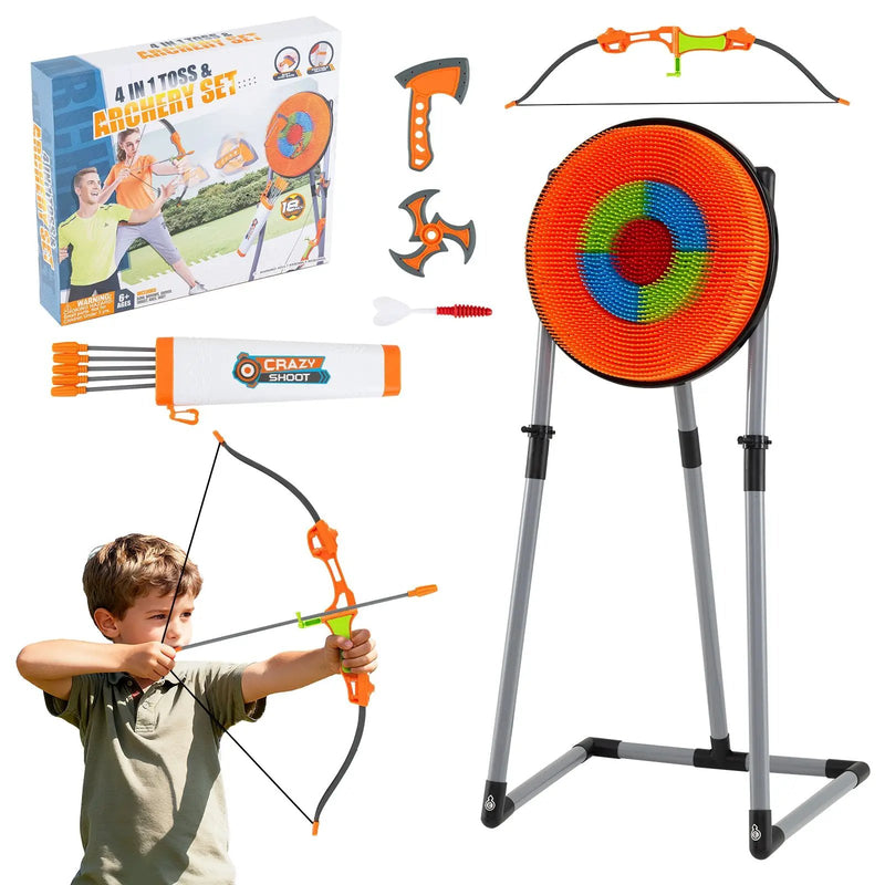 4 in 1 Throwing Target Set Kids Throwing Game with Bristle Target and 3 Throwing axes by DirectDeals