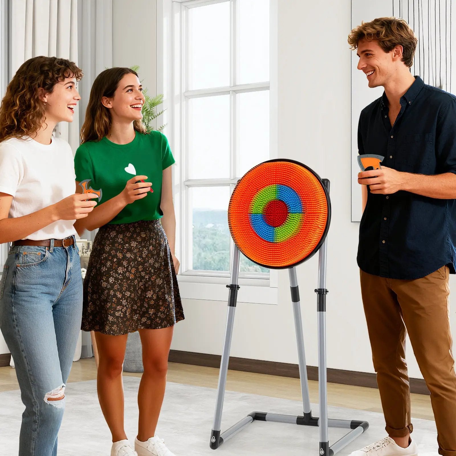 4 in 1 Throwing Target Set Kids Throwing Game with Bristle Target and 3 Throwing axes by DirectDeals