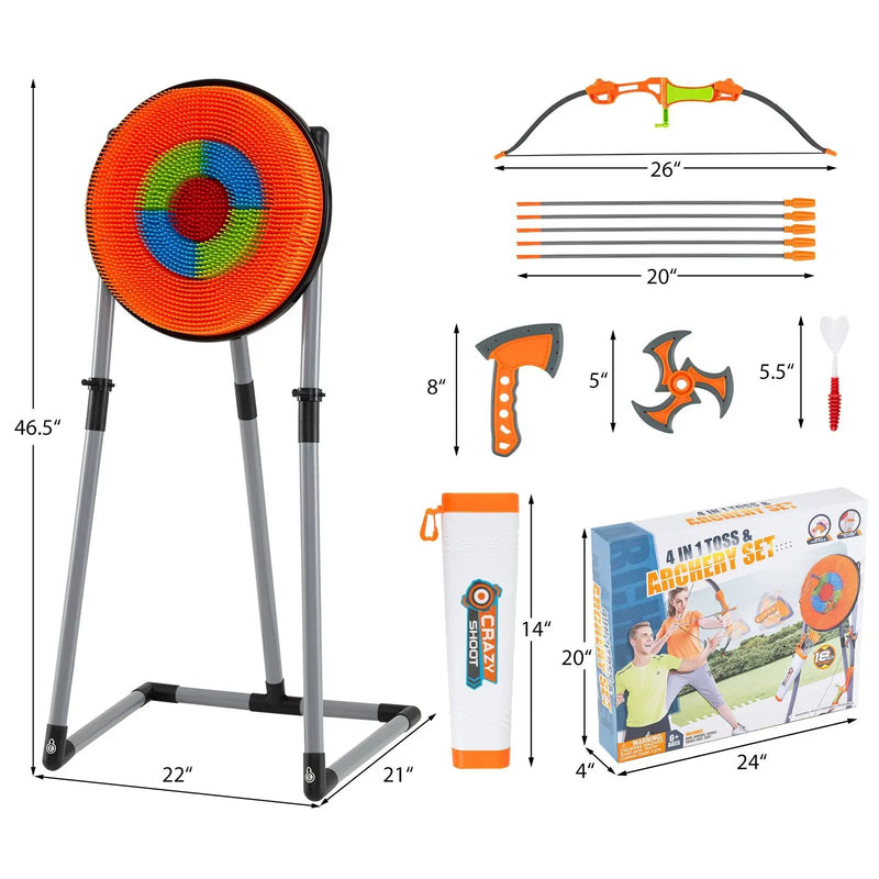 4 in 1 Throwing Target Set Kids Throwing Game with Bristle Target and 3 Throwing axes by DirectDeals