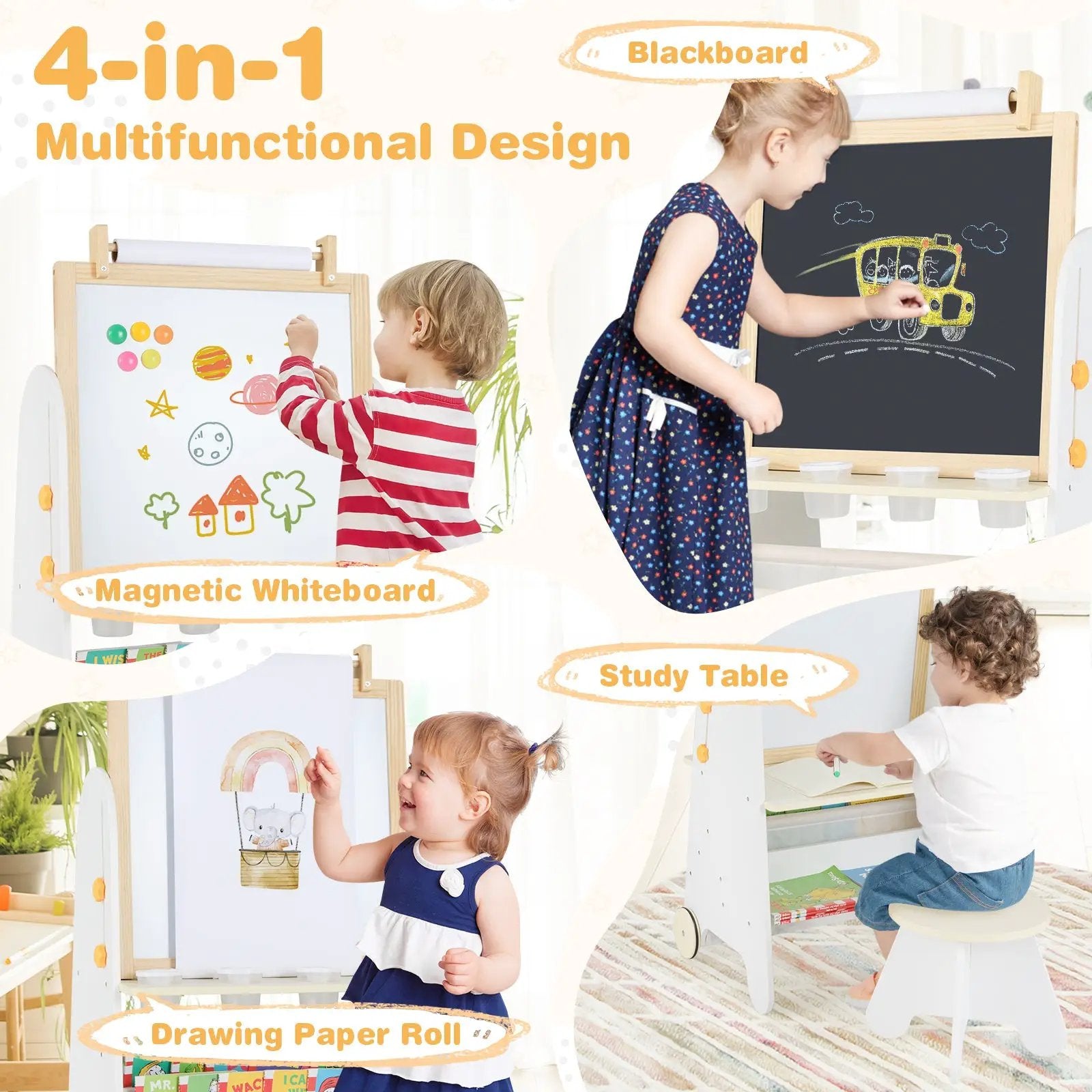 4-in-1 Toddler Activity Table Set with Magnetic Whiteboard and Chalk Board by DirectDeals