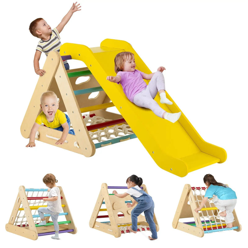 4 in 1 Triangle Climber Toy with Sliding Board and Climbing Net by DirectDeals