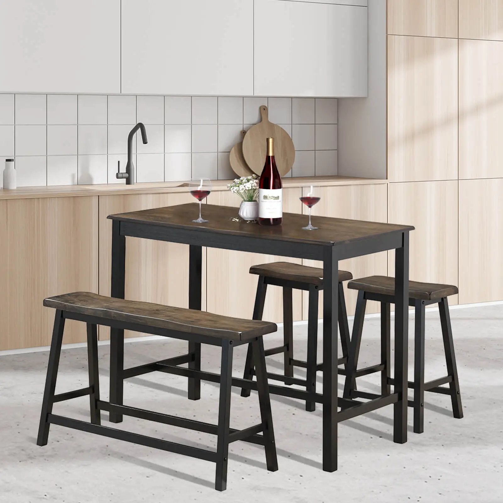 4 Piece Solid Wood Counter Height Dining Table Set-Coffee by DirectDeals