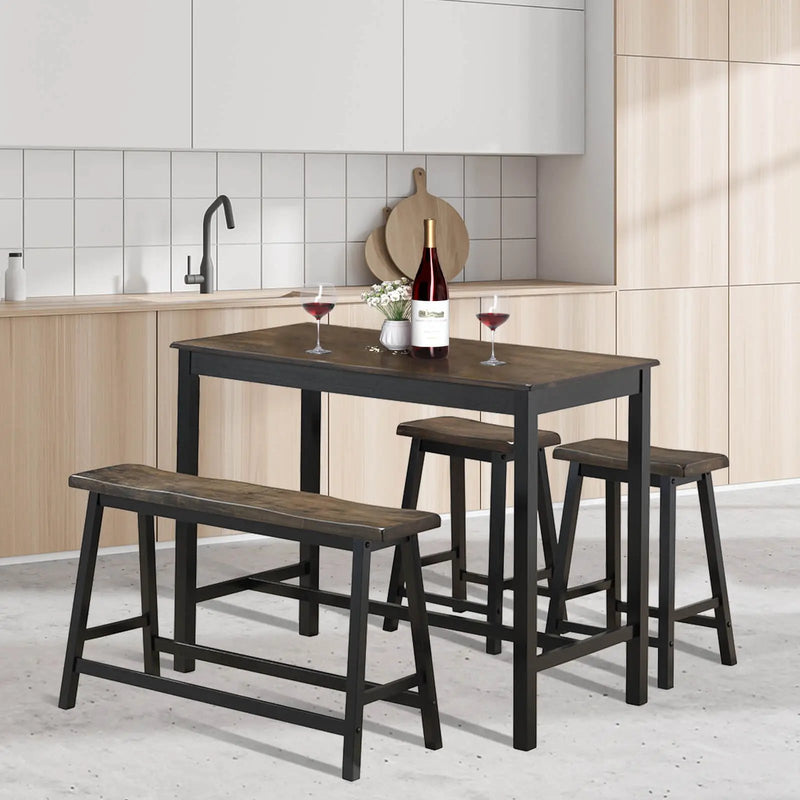 4 Piece Solid Wood Counter Height Dining Table Set-Coffee by DirectDeals