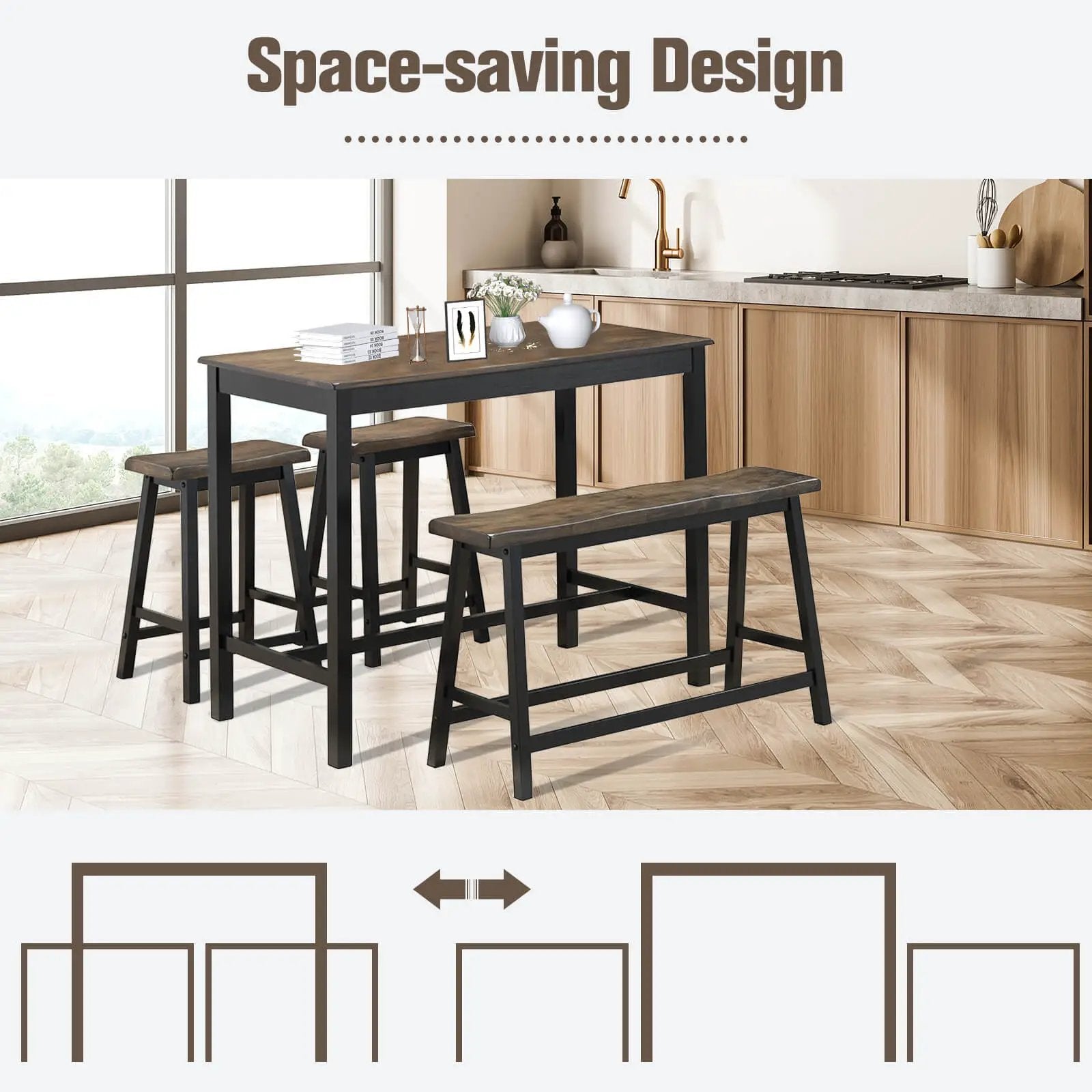4 Piece Solid Wood Counter Height Dining Table Set-Coffee by DirectDeals