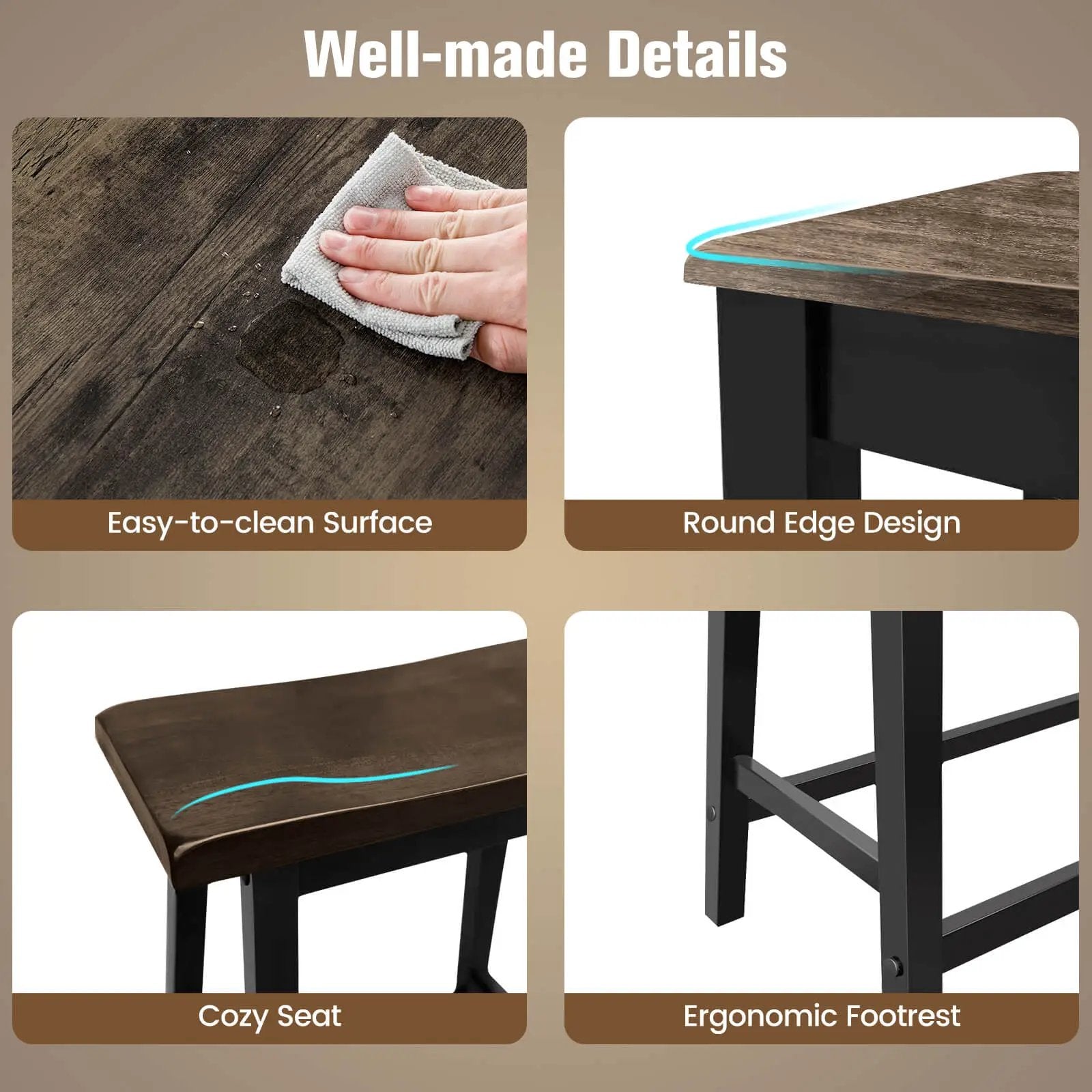 4 Piece Solid Wood Counter Height Dining Table Set-Coffee by DirectDeals