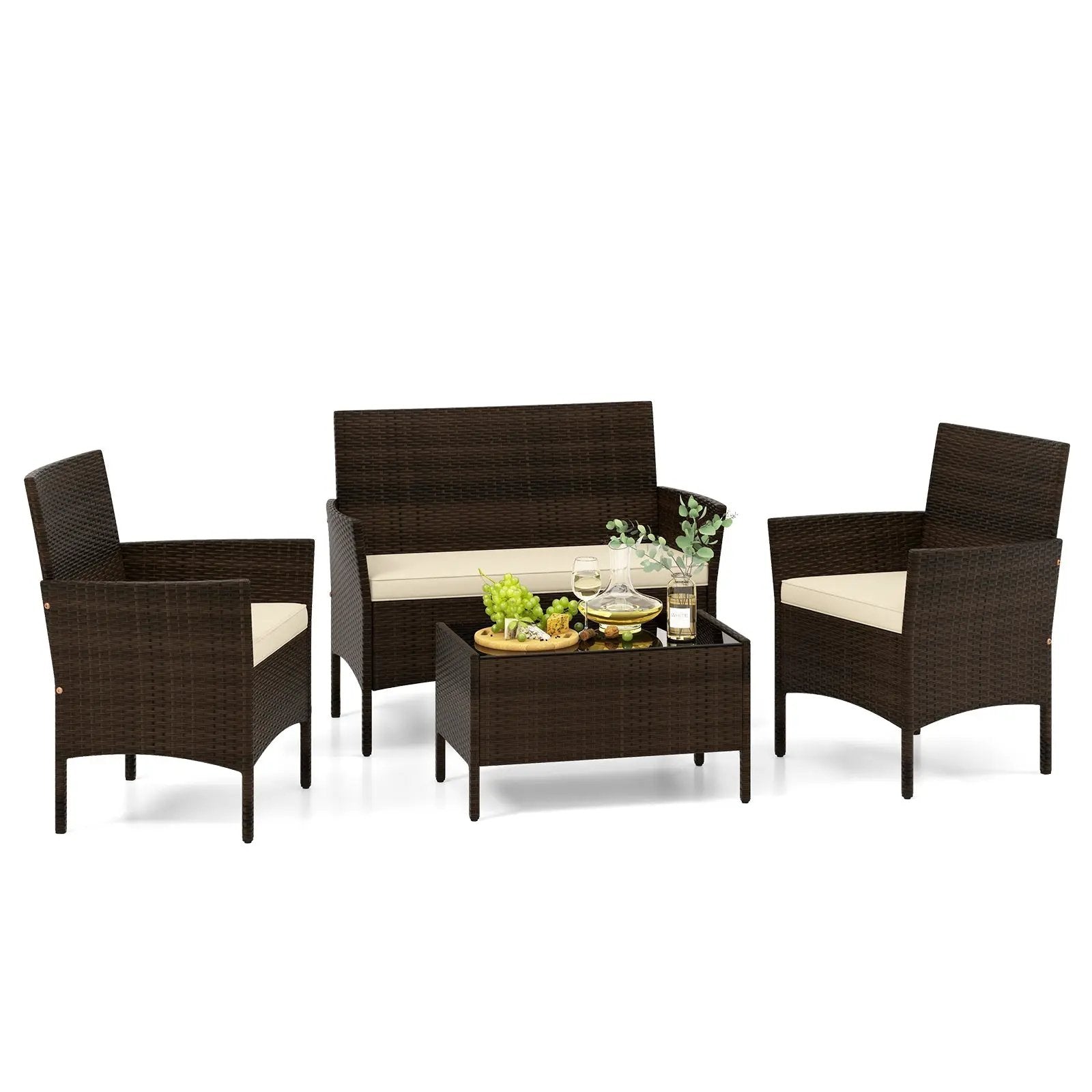 4 Piece Patio Rattan Conversation Set with Cozy Seat Cushions by DirectDeals