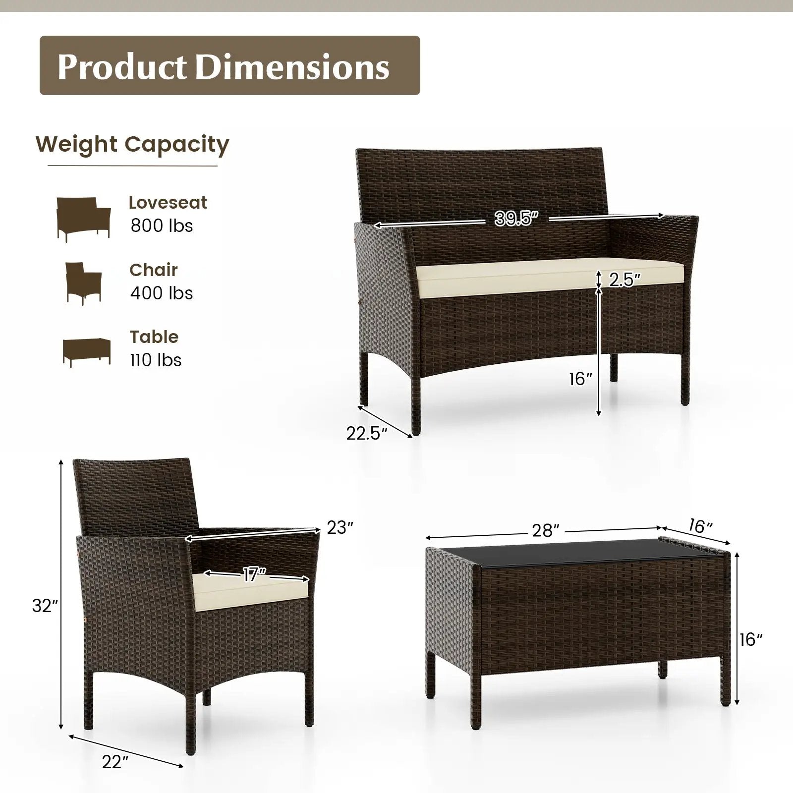 4 Piece Patio Rattan Conversation Set with Cozy Seat Cushions by DirectDeals
