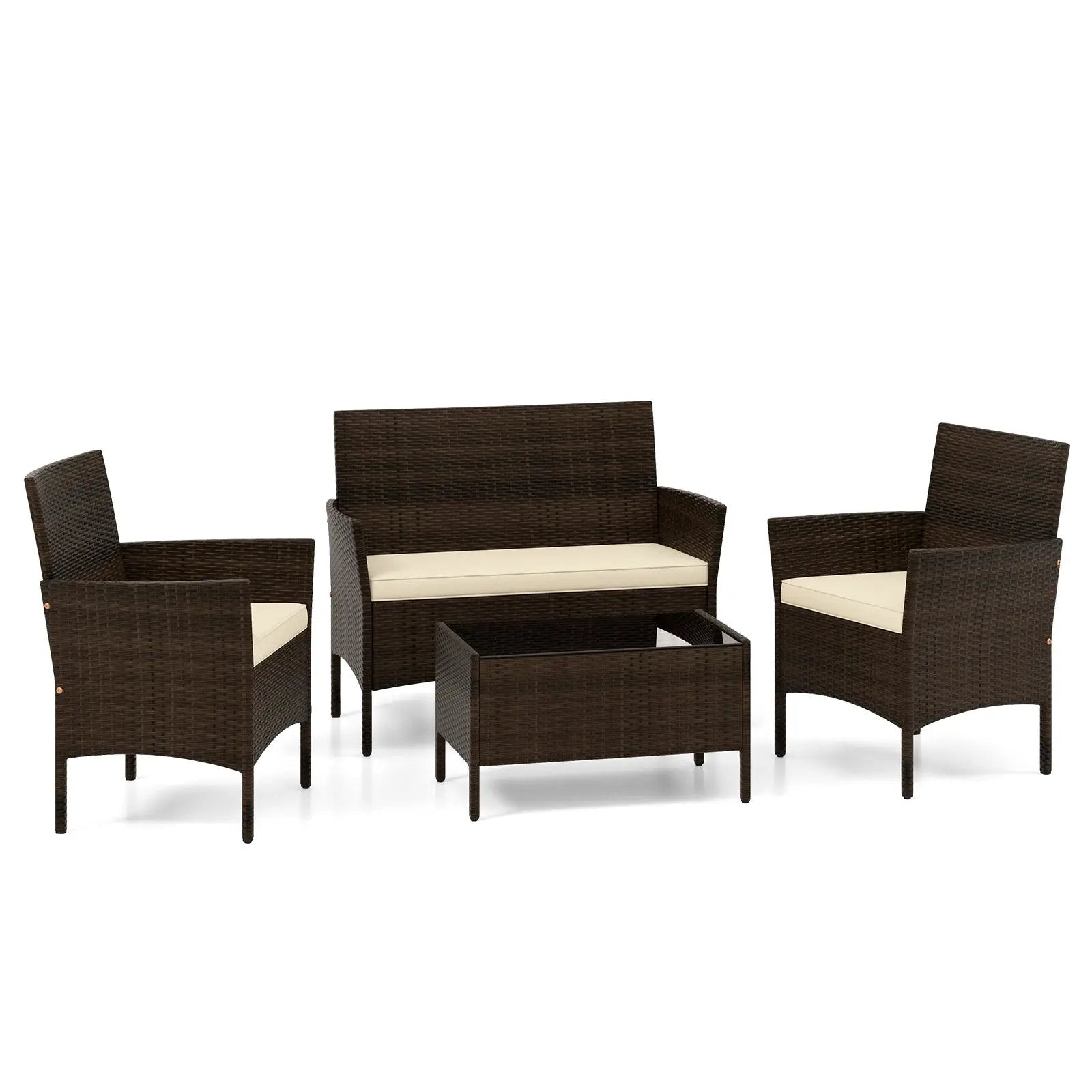 4 Piece Patio Rattan Conversation Set with Cozy Seat Cushions by DirectDeals