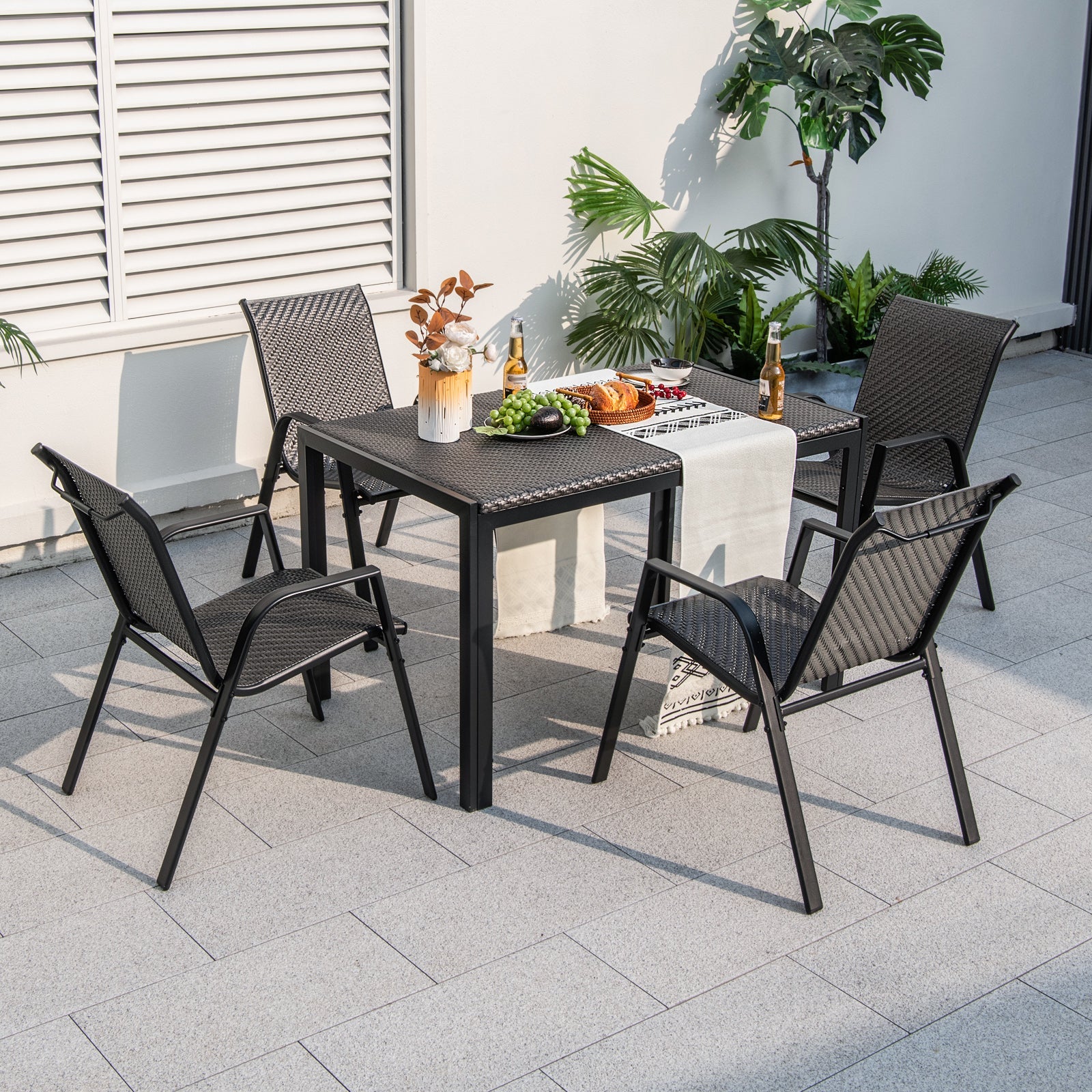 4 Piece Patio Rattan Dining Chairs with Wicker Woven Seat and Back for Backyard Front Porch-Brown by DirectDeals