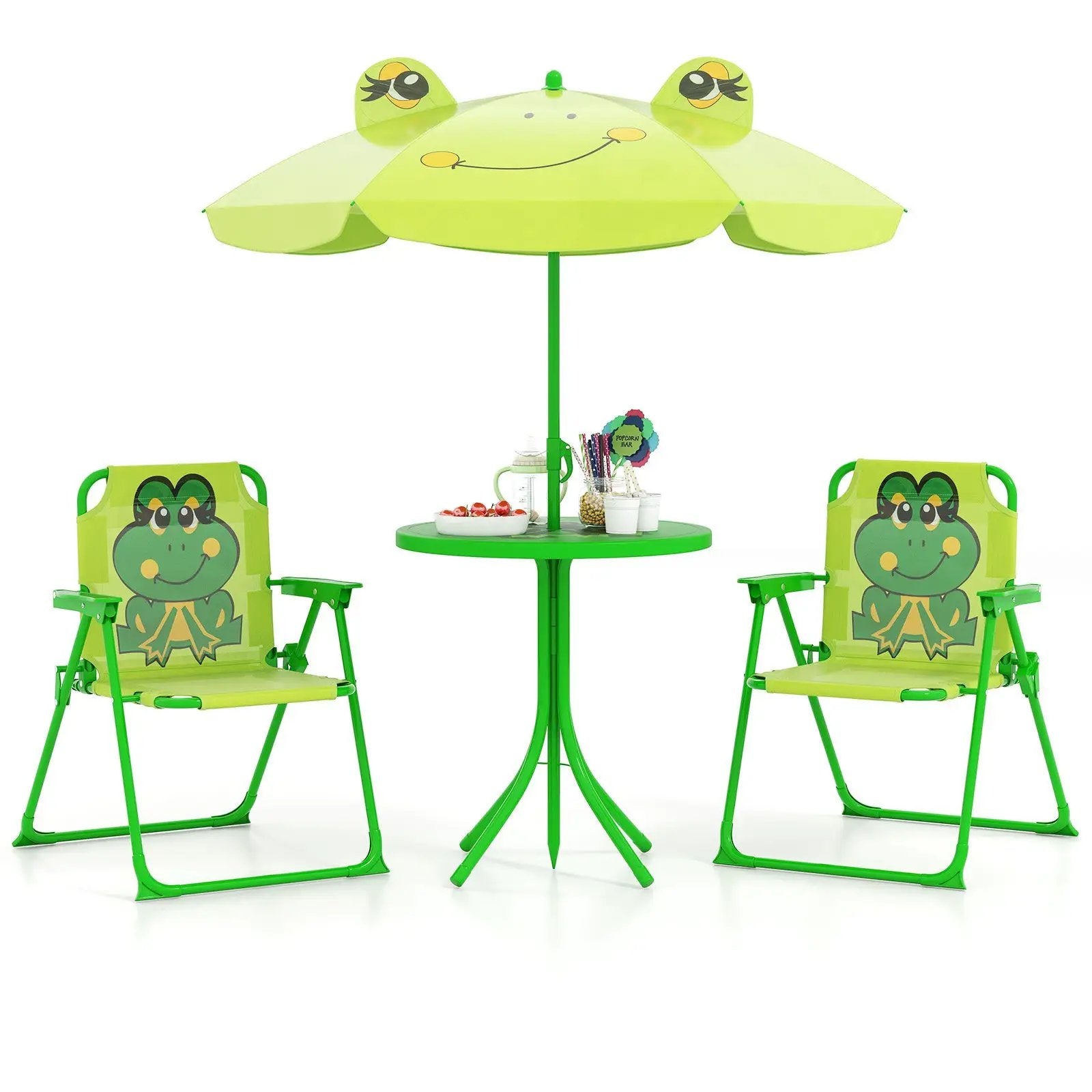 4 Pieces Kids Picnic Set with 2 Folding Chairs and Height Adjustable Umbrella by DirectDeals
