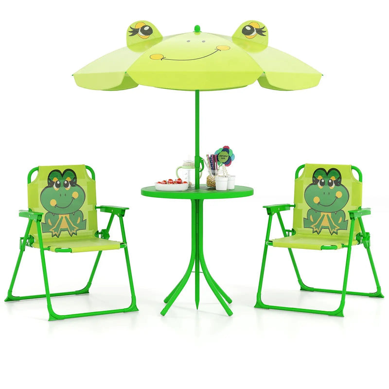 4 Pieces Kids Picnic Set with 2 Folding Chairs and Height Adjustable Umbrella by DirectDeals