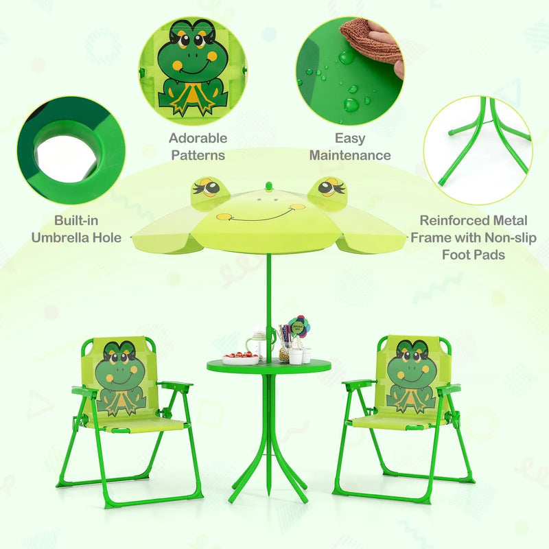 4 Pieces Kids Picnic Set with 2 Folding Chairs and Height Adjustable Umbrella by DirectDeals
