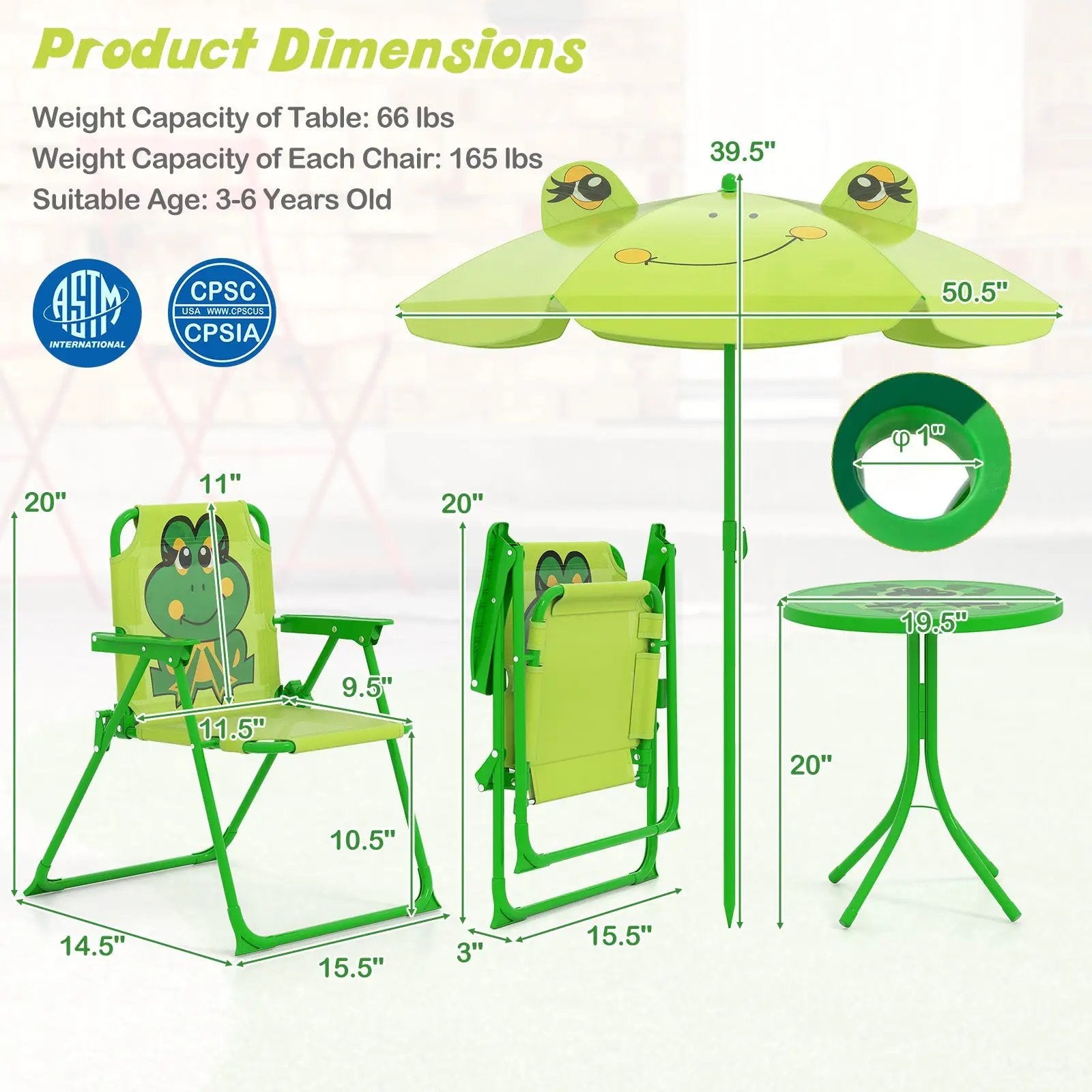 4 Pieces Kids Picnic Set with 2 Folding Chairs and Height Adjustable Umbrella by DirectDeals