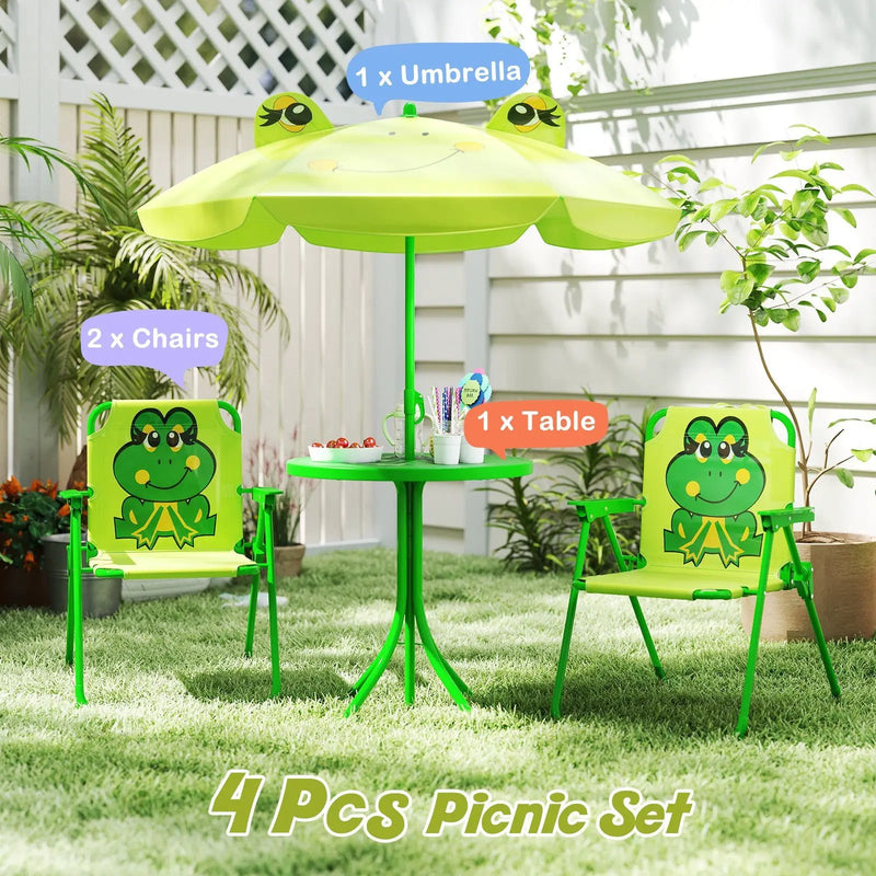 4 Pieces Kids Picnic Set with 2 Folding Chairs and Height Adjustable Umbrella by DirectDeals
