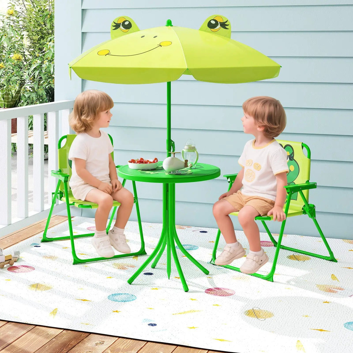 4 Pieces Kids Picnic Set with 2 Folding Chairs and Height Adjustable Umbrella, photo 2 of 11