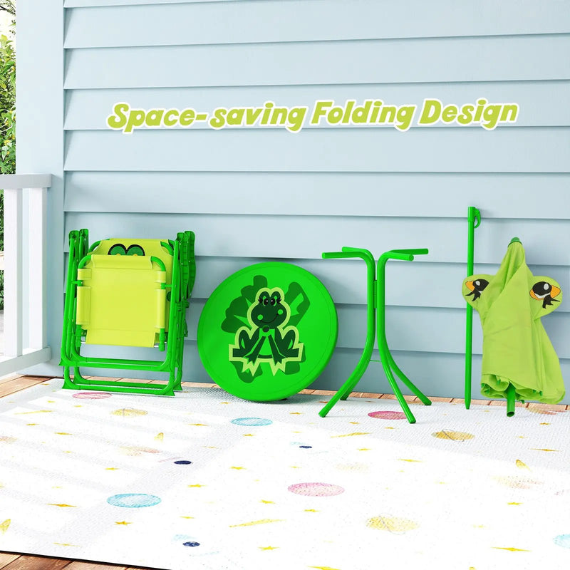 4 Pieces Kids Picnic Set with 2 Folding Chairs and Height Adjustable Umbrella by DirectDeals