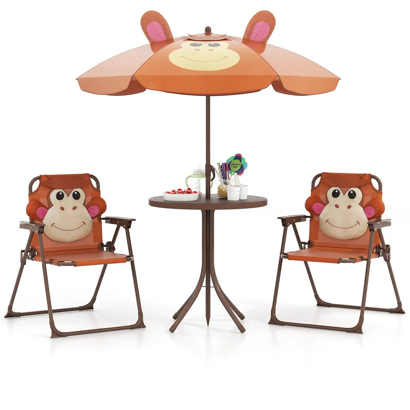 4 Pieces Kids Picnic Set with 2 Folding Chairs and Height Adjustable Umbrella by DirectDeals