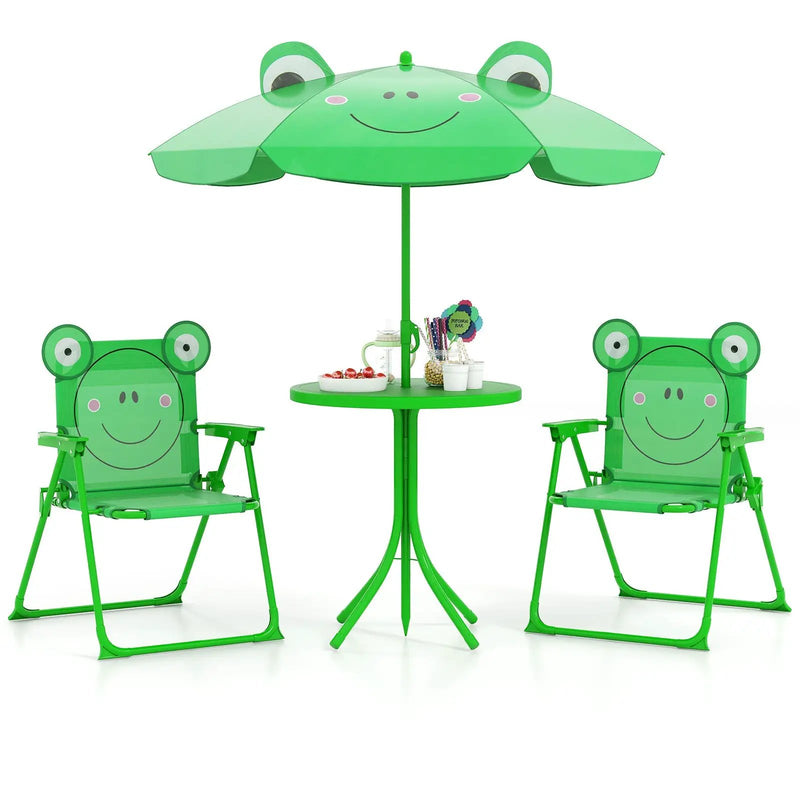 4 Pieces Kids Picnic Set with 2 Folding Chairs and Height Adjustable Umbrella by DirectDeals