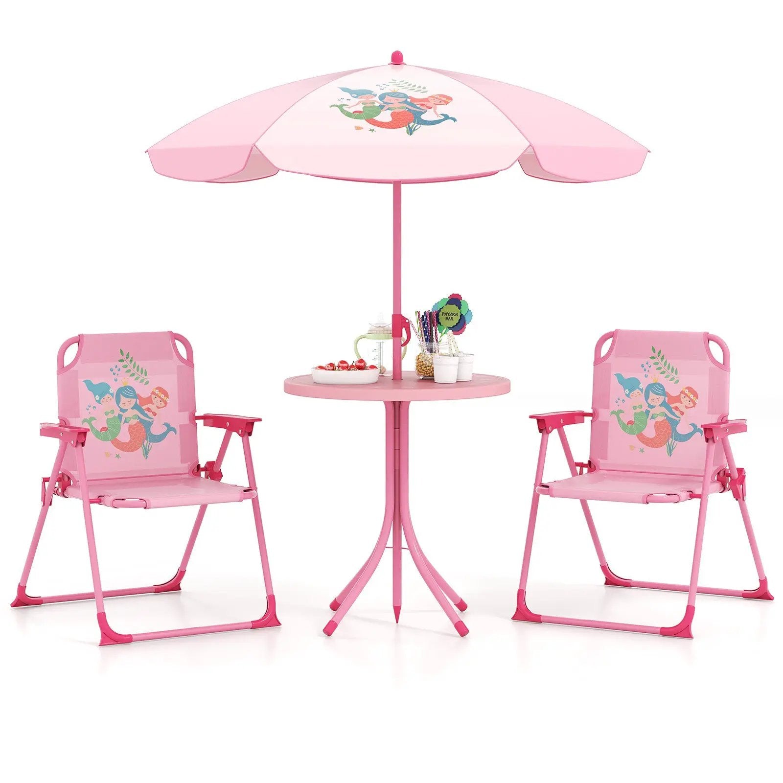 4 Pieces Kids Picnic Set with 2 Folding Chairs and Height Adjustable Umbrella by DirectDeals
