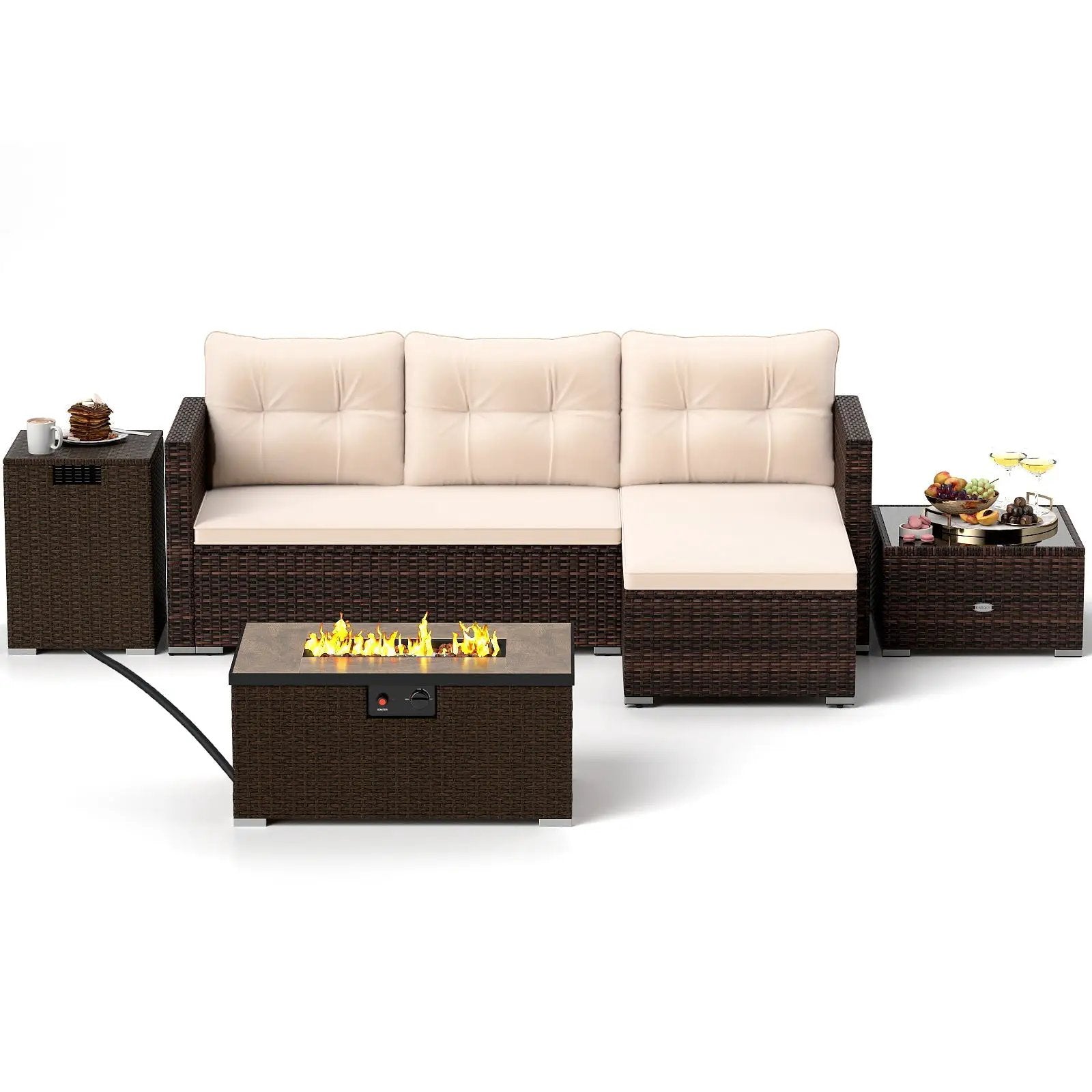 4 Pieces Outdoor Furniture Set with 32 Inch Fire Pit Table and Propane Tank Cover by DirectDeals