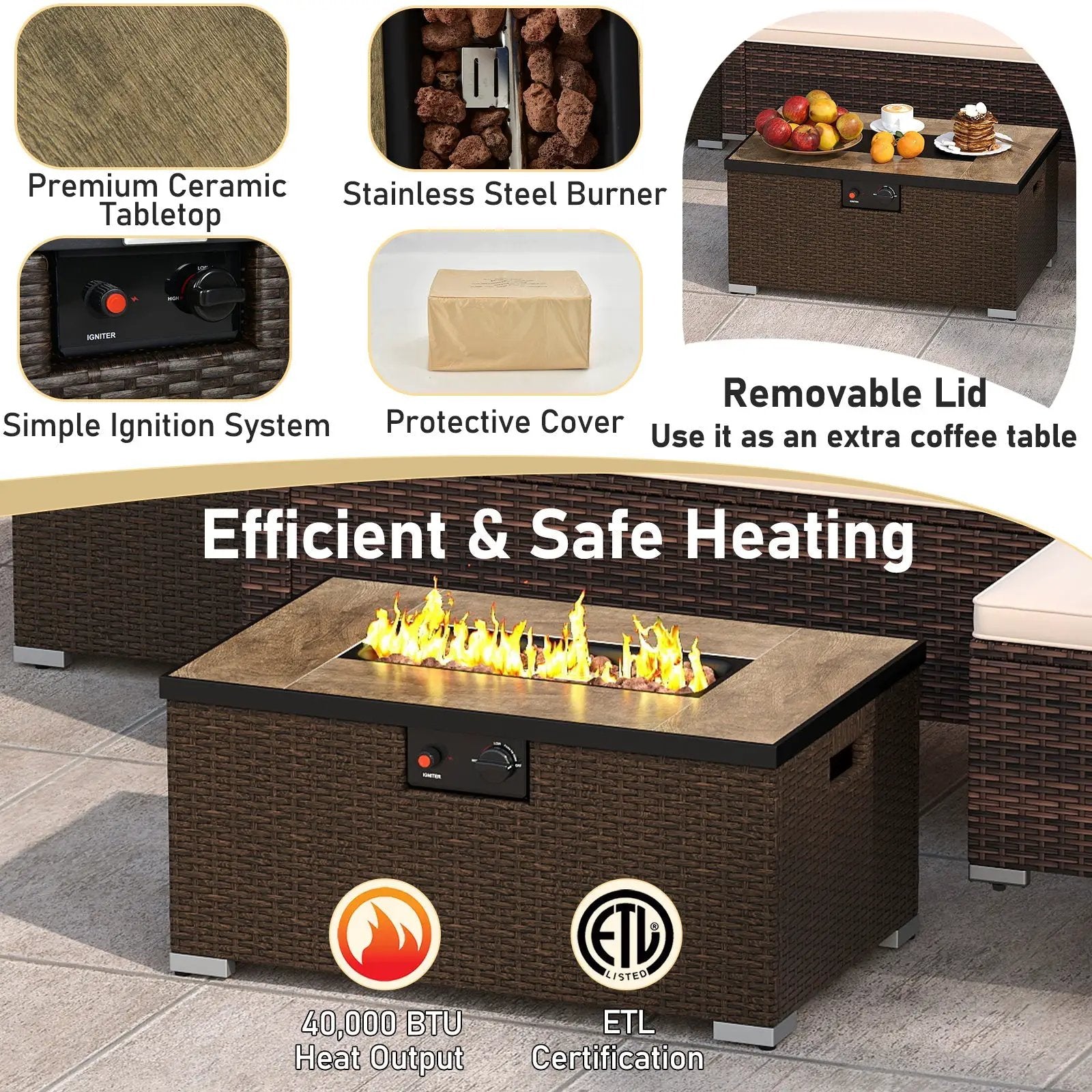 4 Pieces Outdoor Furniture Set with 32 Inch Fire Pit Table and Propane Tank Cover by DirectDeals