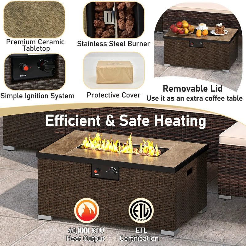 4 Pieces Outdoor Furniture Set with 32 Inch Fire Pit Table and Propane Tank Cover by DirectDeals