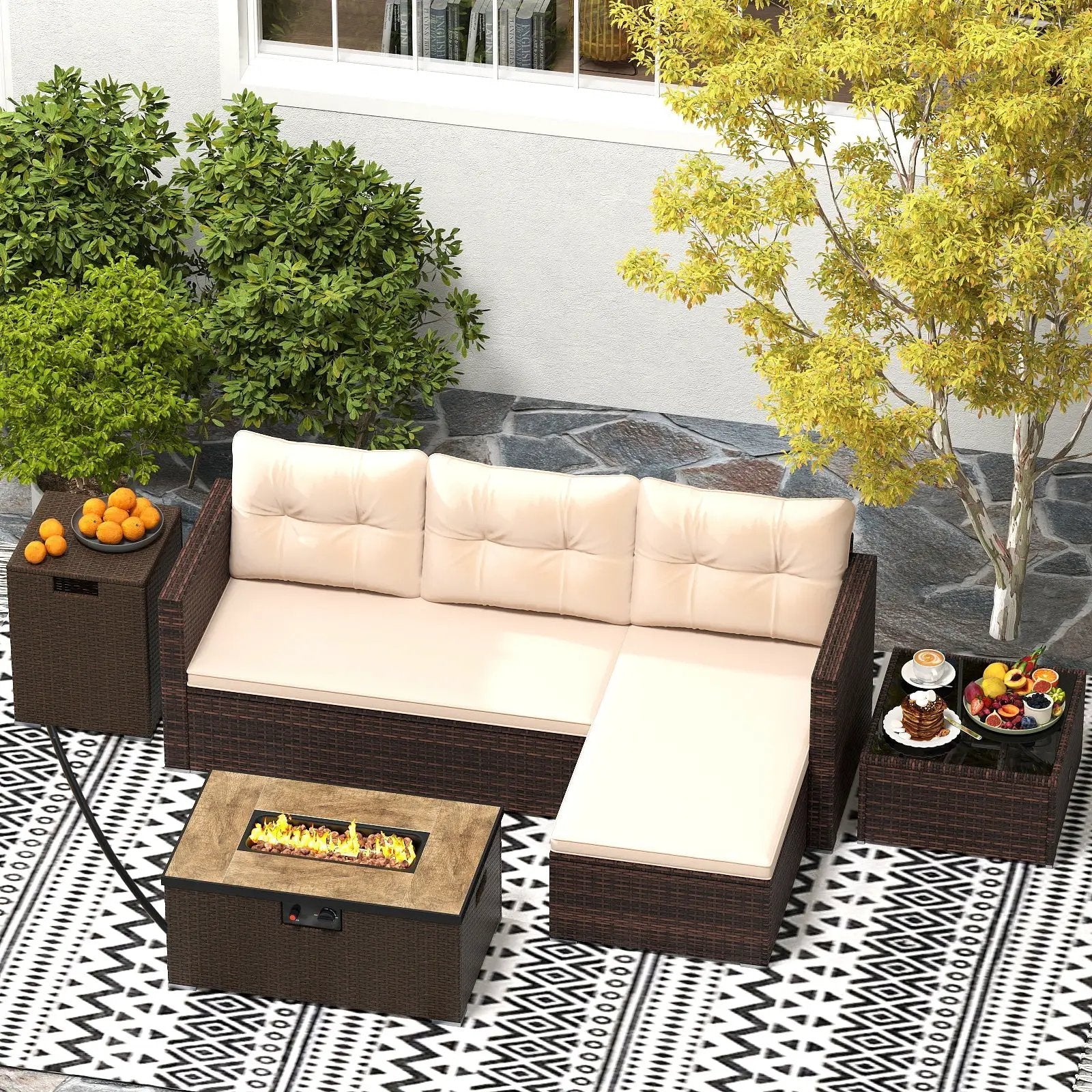 4 Pieces Outdoor Furniture Set with 32 Inch Fire Pit Table and Propane Tank Cover by DirectDeals