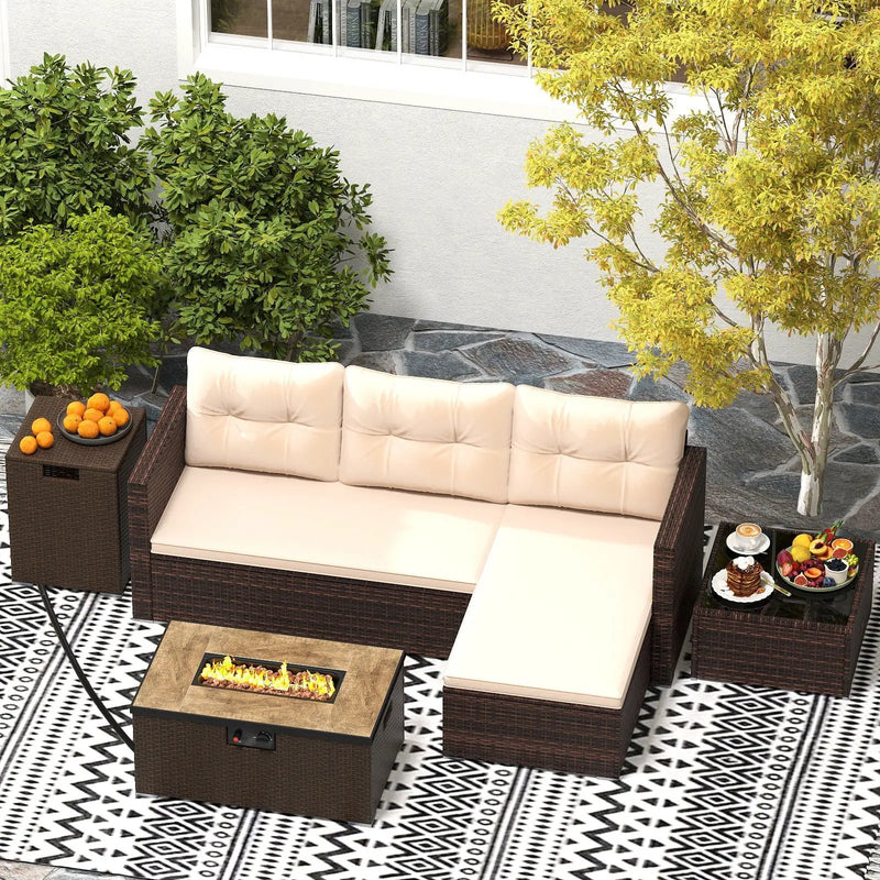 4 Pieces Outdoor Furniture Set with 32 Inch Fire Pit Table and Propane Tank Cover by DirectDeals