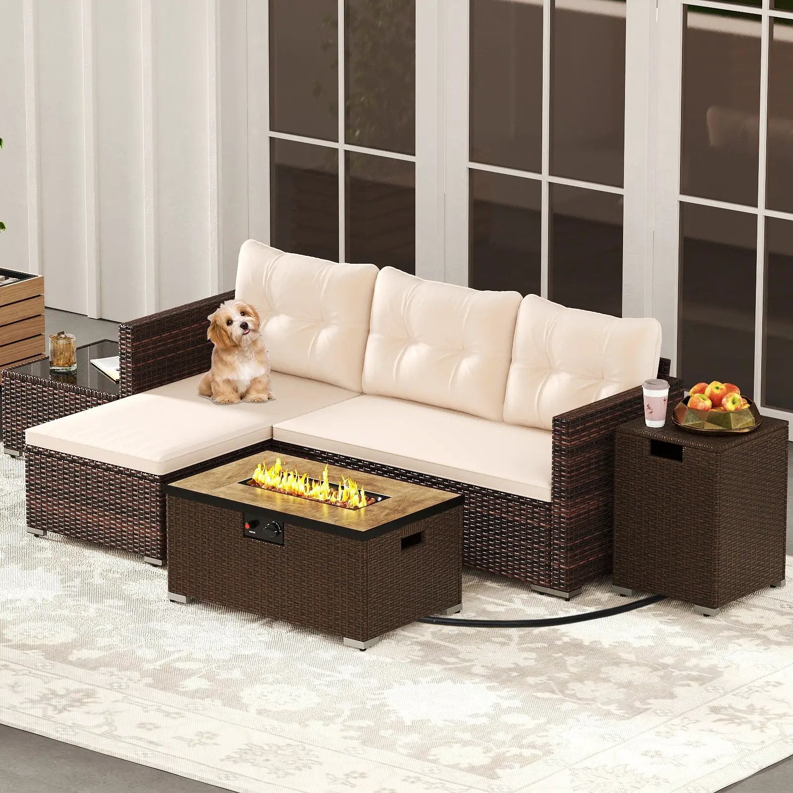 4 Pieces Outdoor Furniture Set with 32 Inch Fire Pit Table and Propane Tank Cover by DirectDeals