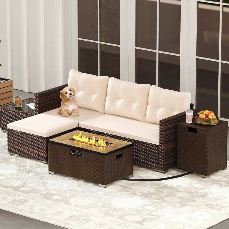4 Pieces Outdoor Furniture Set with 32 Inch Fire Pit Table and Propane Tank Cover by DirectDeals