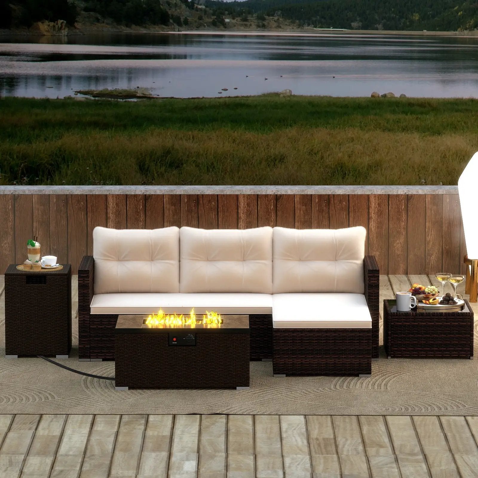 4 Pieces Outdoor Furniture Set with 32 Inch Fire Pit Table and Propane Tank Cover by DirectDeals