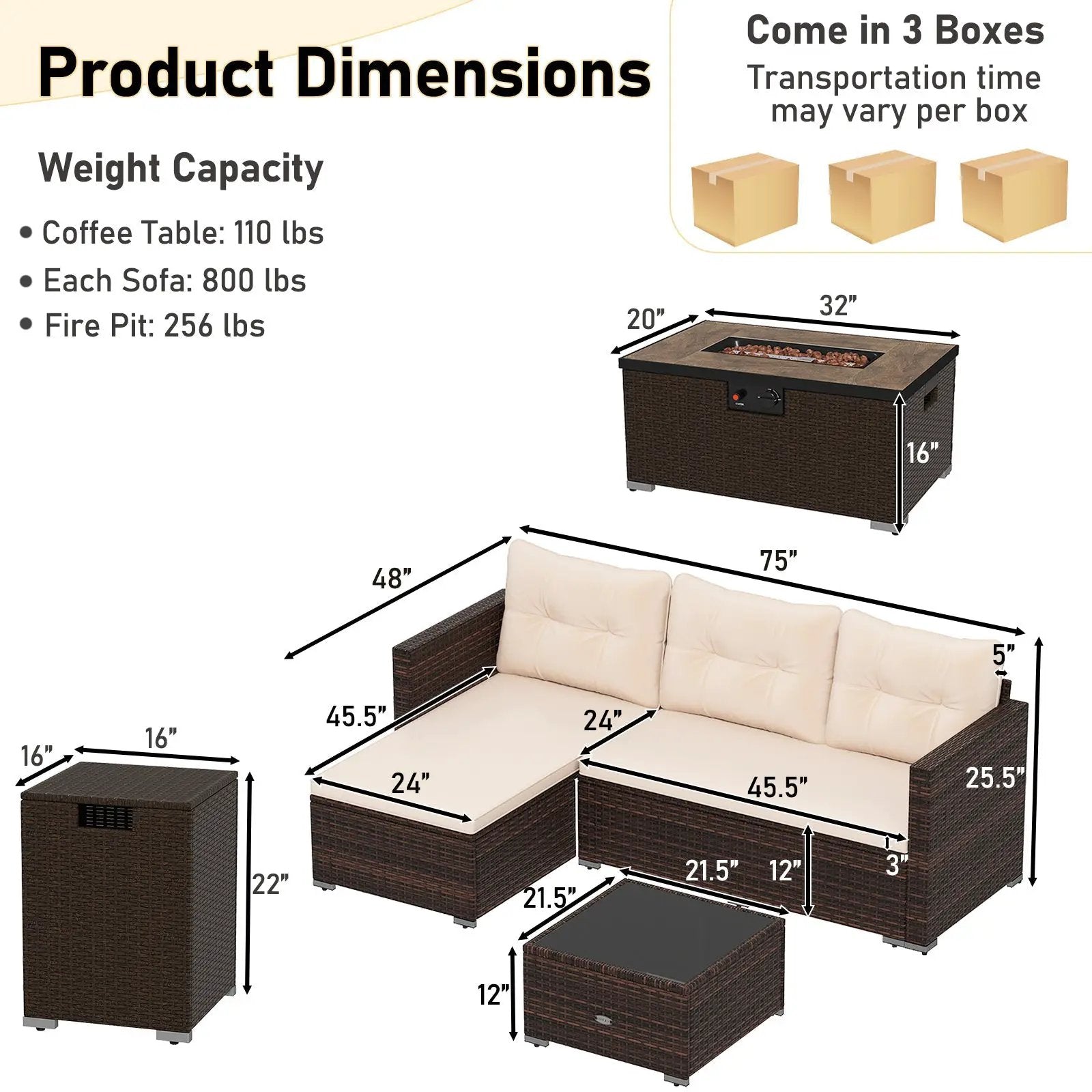 4 Pieces Outdoor Furniture Set with 32 Inch Fire Pit Table and Propane Tank Cover by DirectDeals