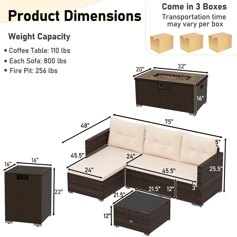 4 Pieces Outdoor Furniture Set with 32 Inch Fire Pit Table and Propane Tank Cover by DirectDeals