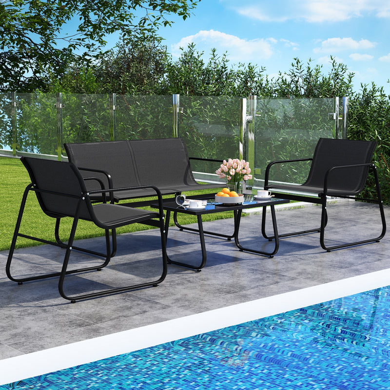 4 Pieces Patio Furniture Set Fabric Lawn Chairs and Loveseat with Glass Coffee Table by DirectDeals