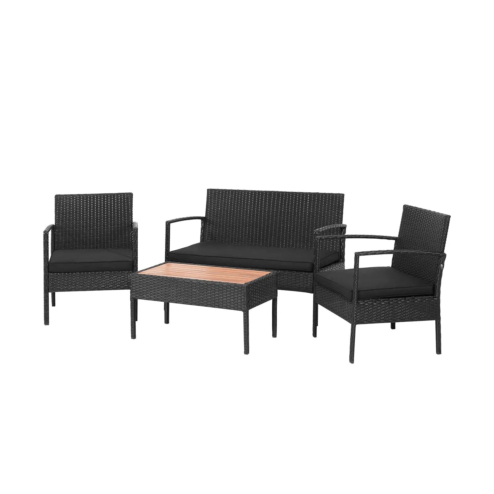 4 Pieces Patio Rattan Cushioned Furniture Set with Wooden Tabletop by DirectDeals