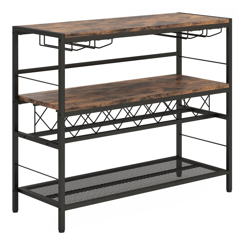 41 Inch 4-Tier Bar Table with Wine Rack and 4 Rows of Glass Holders-Rustic Brown by DirectDeals